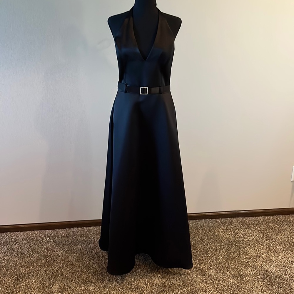 Scott McClintok black satin halter dress